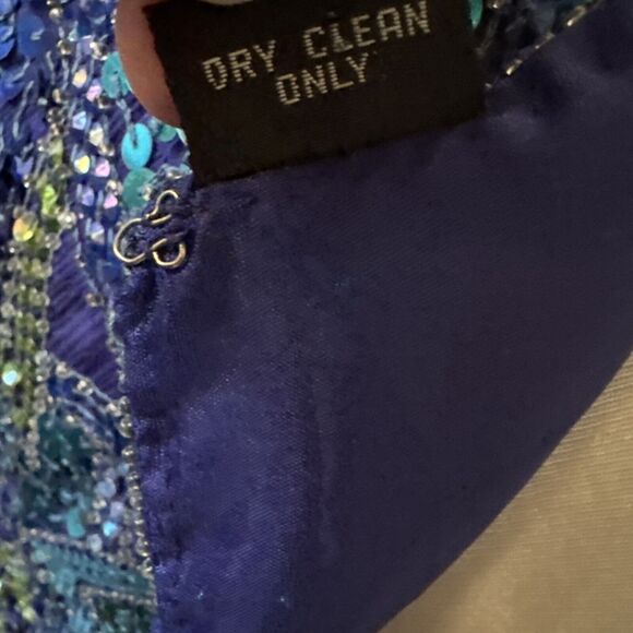 Jakelin Designs Beaded Sequin Top Large Silk Lined Geo Vintage 80s Glam Blue - Picture 10 of 14